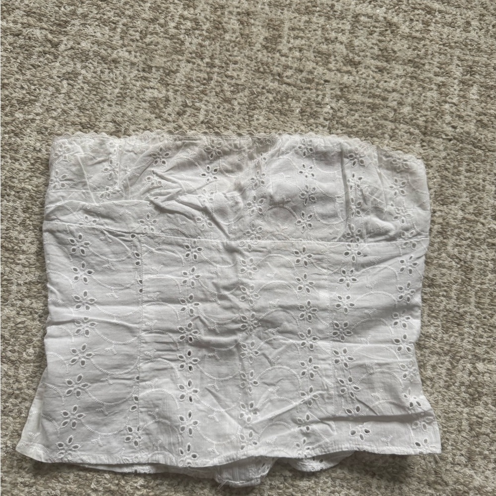 White Eyelet Strapless Top
